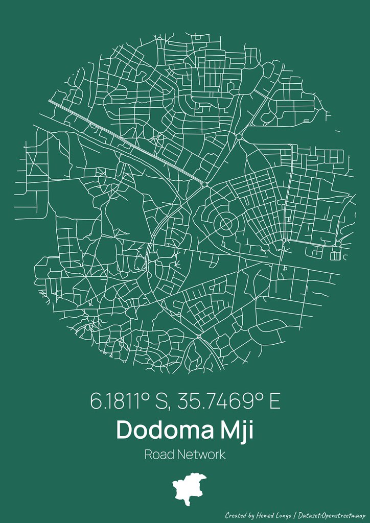 Poster Map of Dodoma Mji Road Network