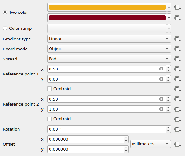 QgsGradientFillSymbolLayerWidget in a default state